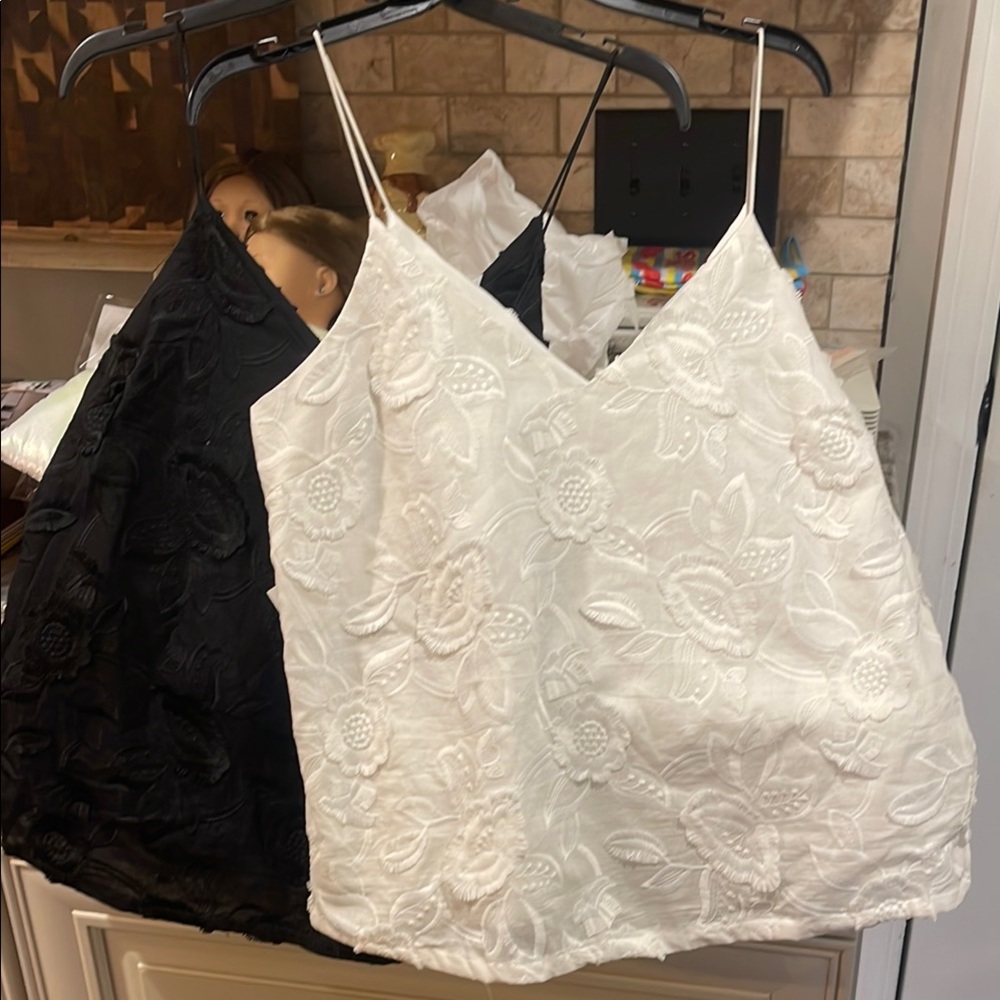 Elegant Black and White Floral Lace Camisole Top. Both size M